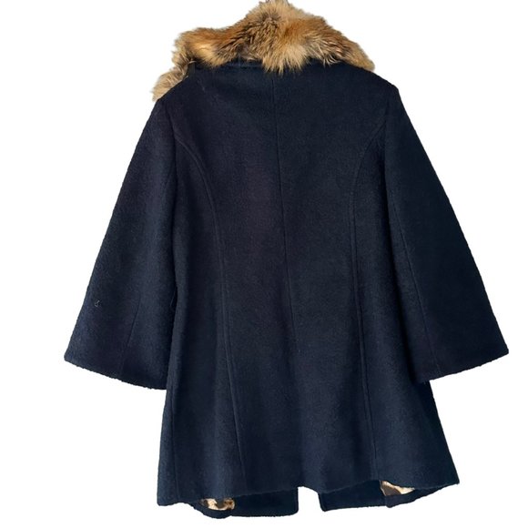 Laundry Shelli Segal Pea Coat Faux Fur Trim Wool Blend 14 Teal Double Breasted - Picture 3 of 8